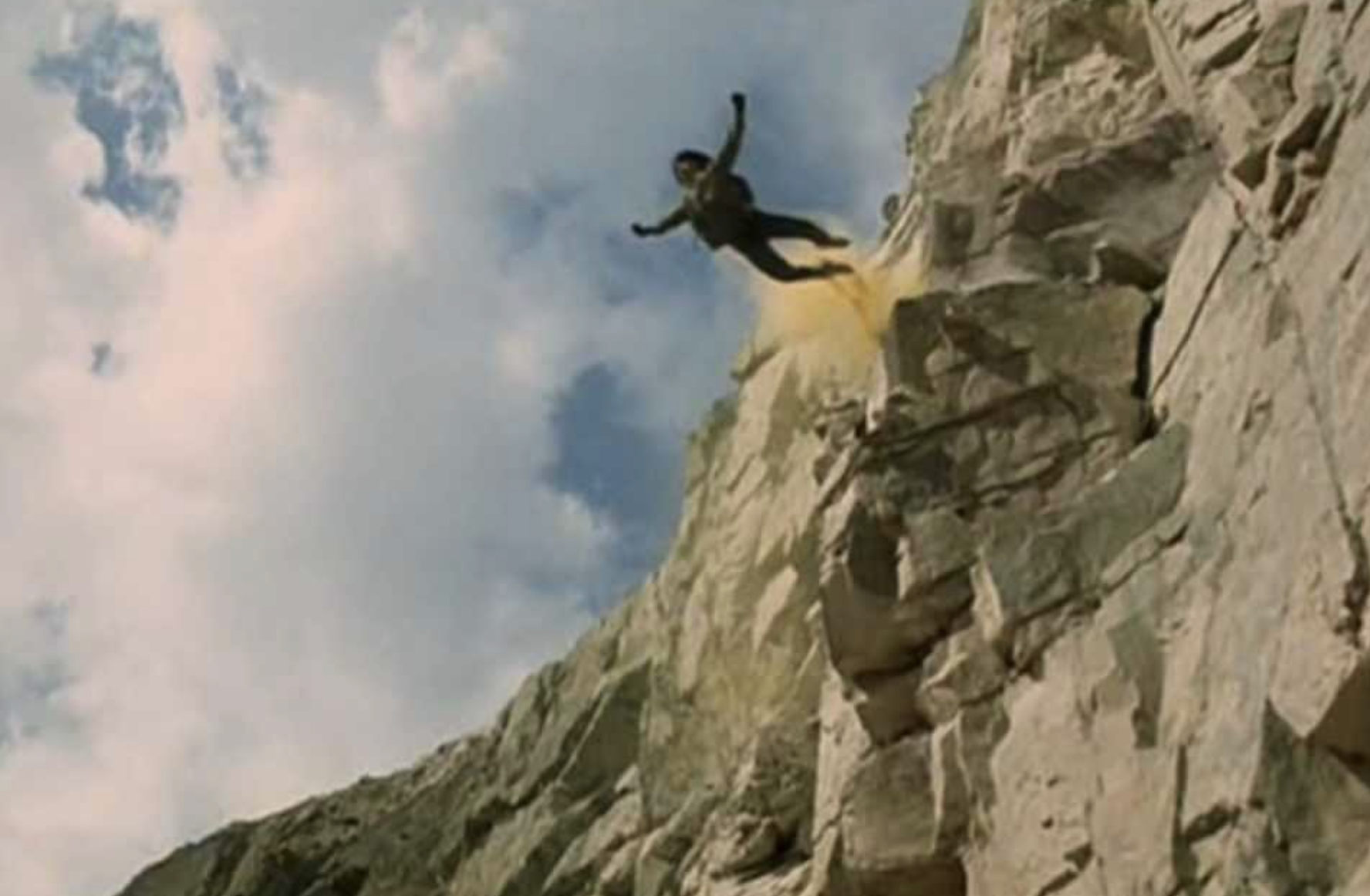 “Jackie Chan jumping off a cliff onto a hot air balloon in Armor of God. No safety precautions, just jumping off a godd—n cliff. If we count the ones where there were serious injuries, the slide down the pole in the mall in Police Story. Again, no safety precautions, just Jackie Chan jumping onto a vertical pole and sliding down five stories through live electrical cables. He fractured his spine, but still finished the scene.”